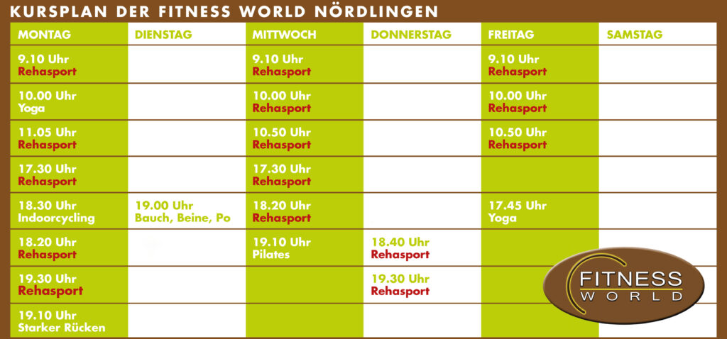 Kursplan der Fitness World